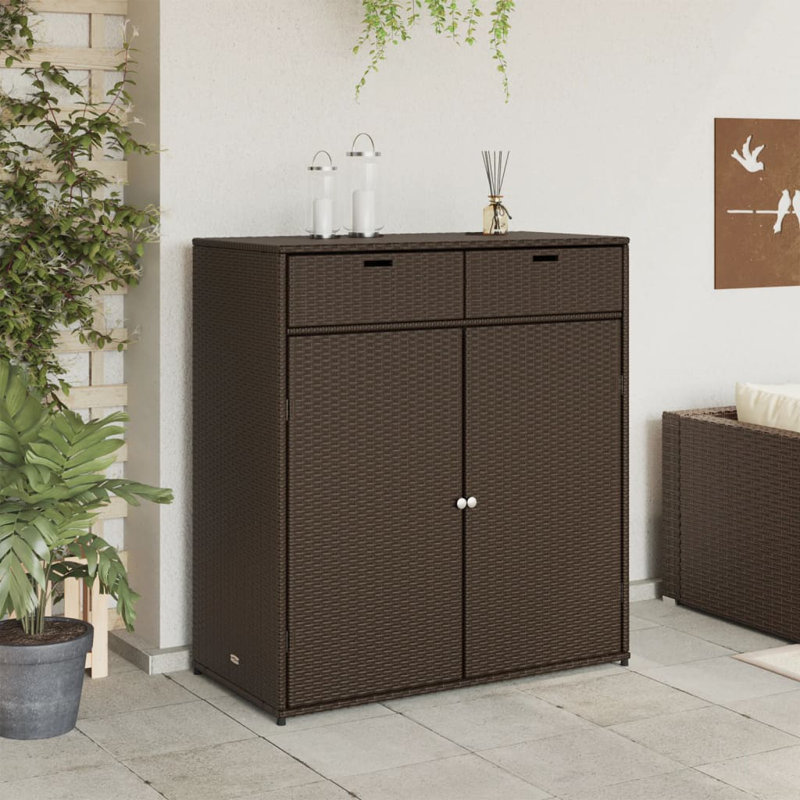 vidaXL Outdoor Storage Box, Large Deck Box PE Rattan with Magnetic Closure Weather Resistant, Stylish Modern Design With Ample Space For Tools And Cushions, Bown 41.3"x21.7"x44.5"