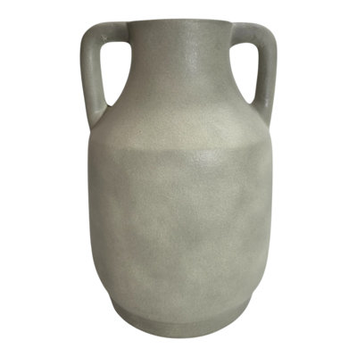 Contemporary Terracotta Amphora Vase with Handles for Home Table Decor - Rustic Tall Flower Vase Accent for Living Room or Entryway Decoration - Green
