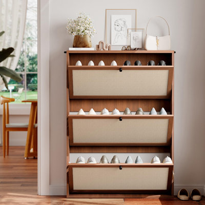 Armoire à chaussures autoportante mince avec 3 tiroirs rabattables