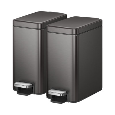 EKO 2-Pack 5L Slim Bathroom Step Trash Cans with Soft-Close Lid and Removable Inner Bucket