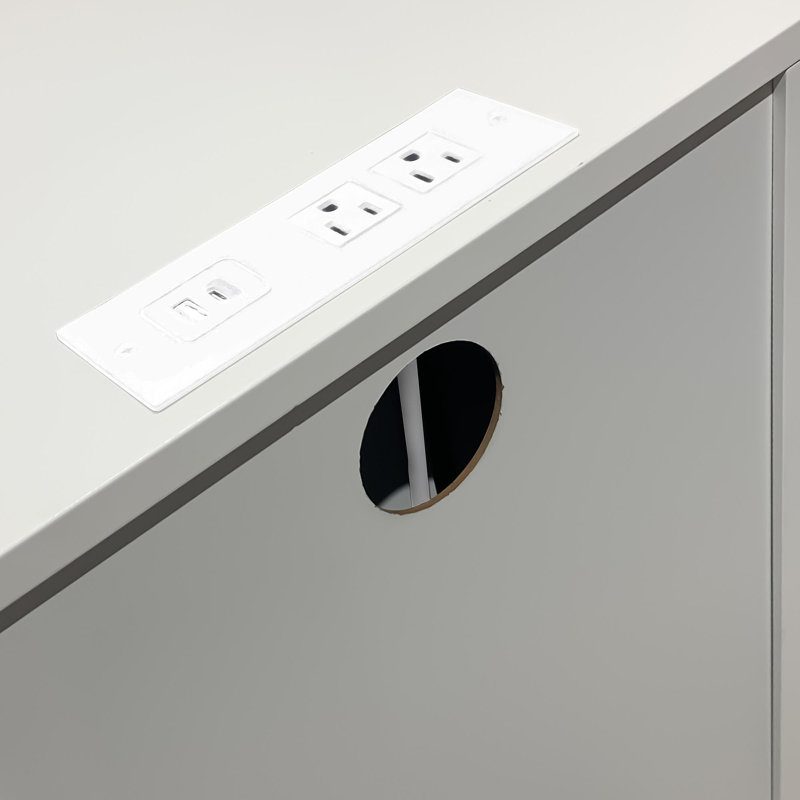 Table de chevet blanche à 3 tiroirs avec station de charge et ports USB et prises de courant, table de chevet / table de bout moderne en bois