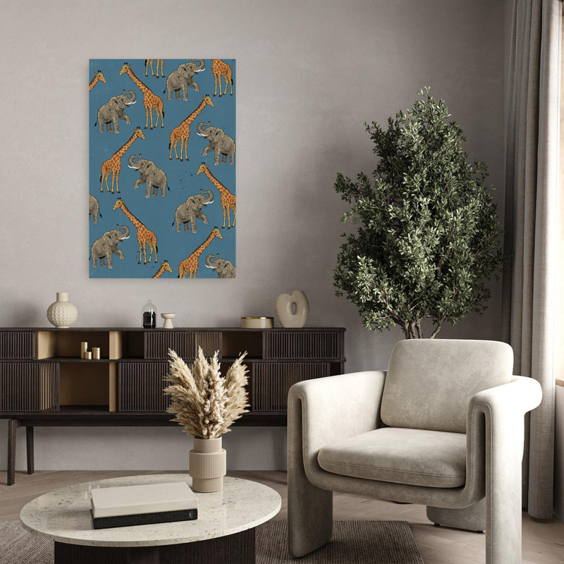 «Playful Safari Animals», art mural contemporain, 36" H x 24" W