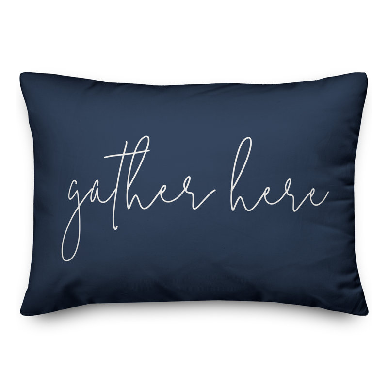 Textual Outdoor Throw Pillow, Navy