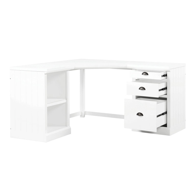 Bureau de direction 57,68 "moderne en forme de L avec 2 armoires de rangement et 3 tiroirs, bureau d'angle, mobilier de bureau, bureaux d'ordinateur avec poste de travail en profondeur pour bureau personnel, salon, blanc