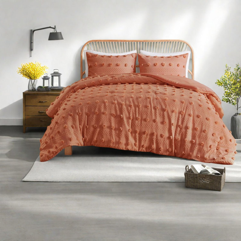 Elegant Full/queen Bedding Set, Polyester Jacquard Comforter With Pompom, Modern Style For Bedroom