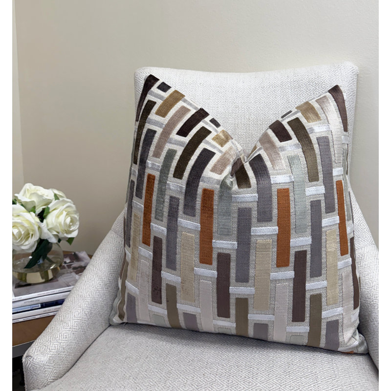 Housse de coussin géométrique en velours, Carré 20 po, Gris