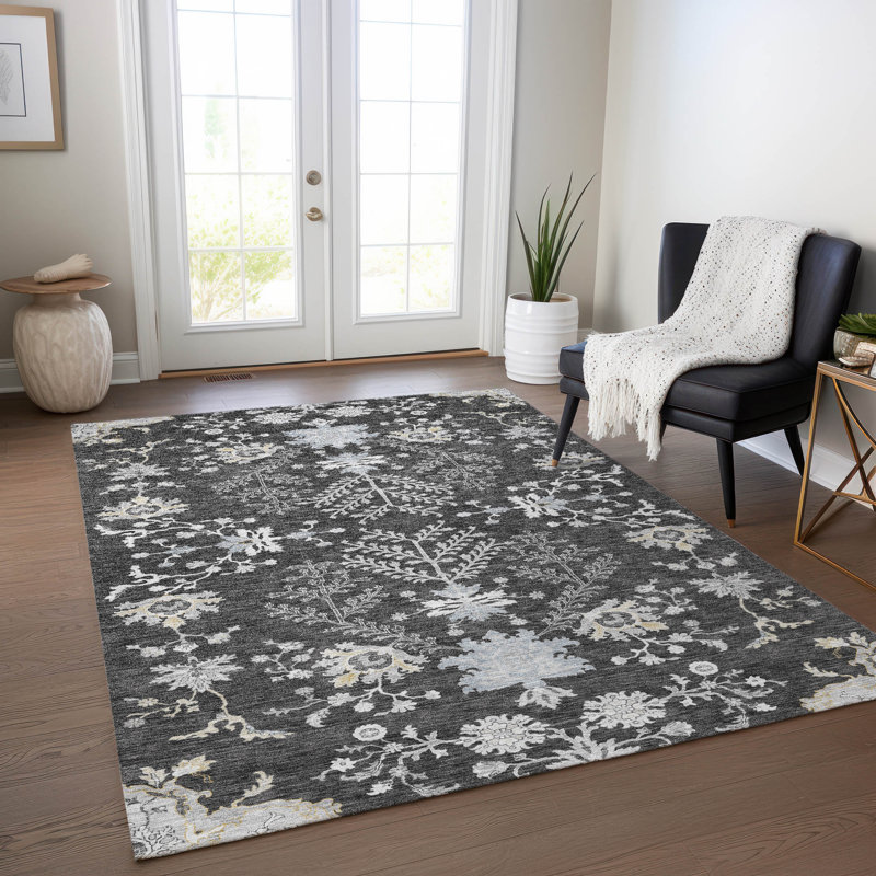 Tapis gris anthracite lavable pour l'intérieur et l'extérieur Doris , 3 pi x 5 pi