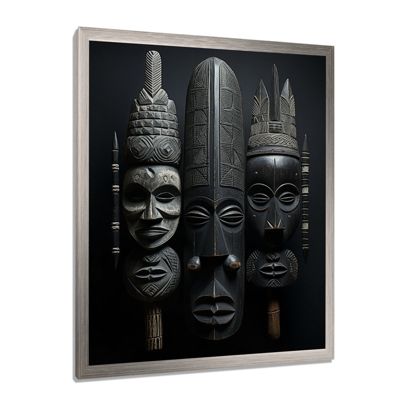 Masque africain sur toile Laesha, Cadre photo argenté, H 32 po x l 16 po x P 1 po