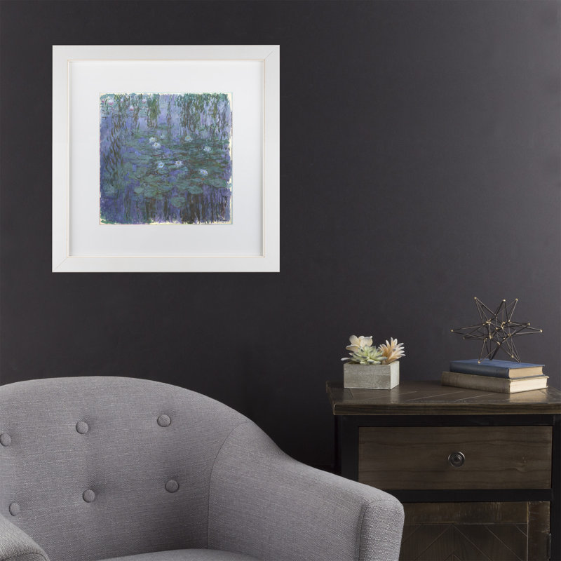 « blue water lilies », impression sur toile, H 11 po x l 14 po x P 0,5 po, Blanc, Cadre blanc