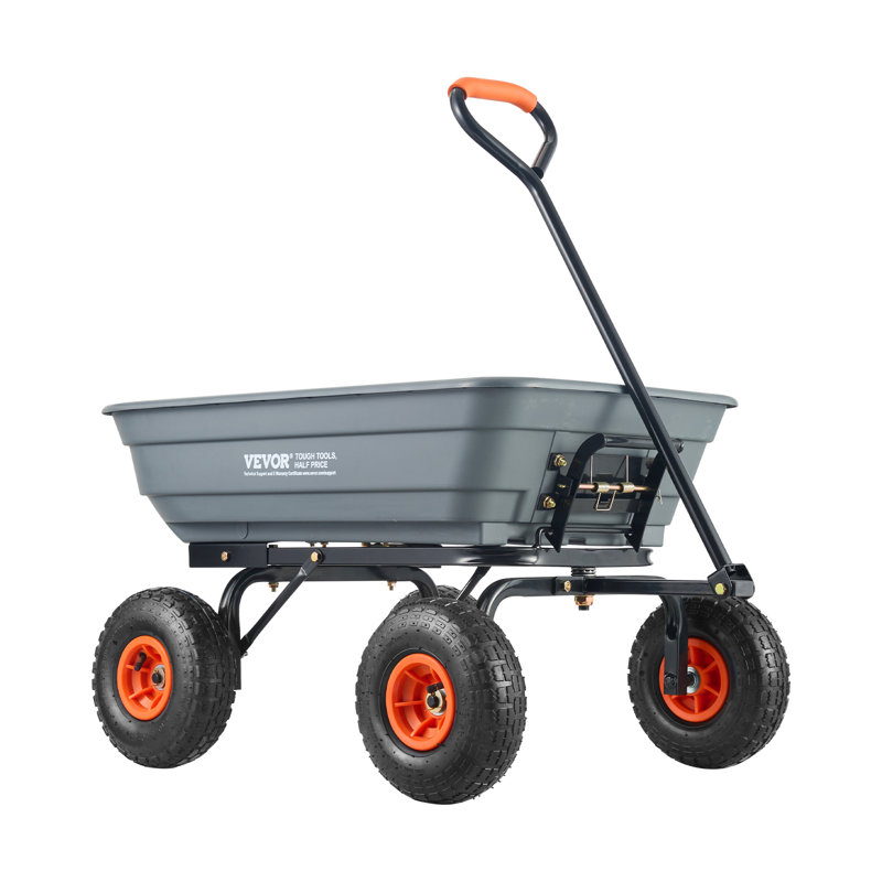 Gray Poly Garden Dump Cart with Steel Frame and Convertible Handle