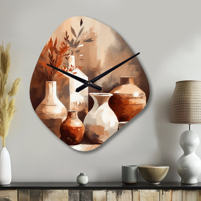 Horloge murale en terre cuite brun et crème