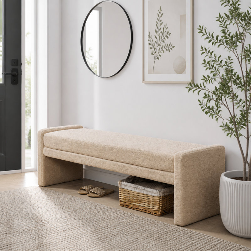 Banc rembourré 66,9 po moderne avec accoudoirs surdimensionnés pour lit d'entrée, Blé