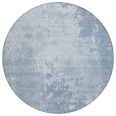 Tapis intérieur rond lavable abstrait bleu ciel 8 pi