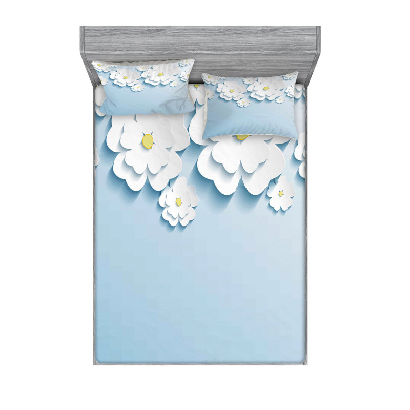 Microfiber Floral Sheet Set, Queen Sheet Set with Fitted Sheet