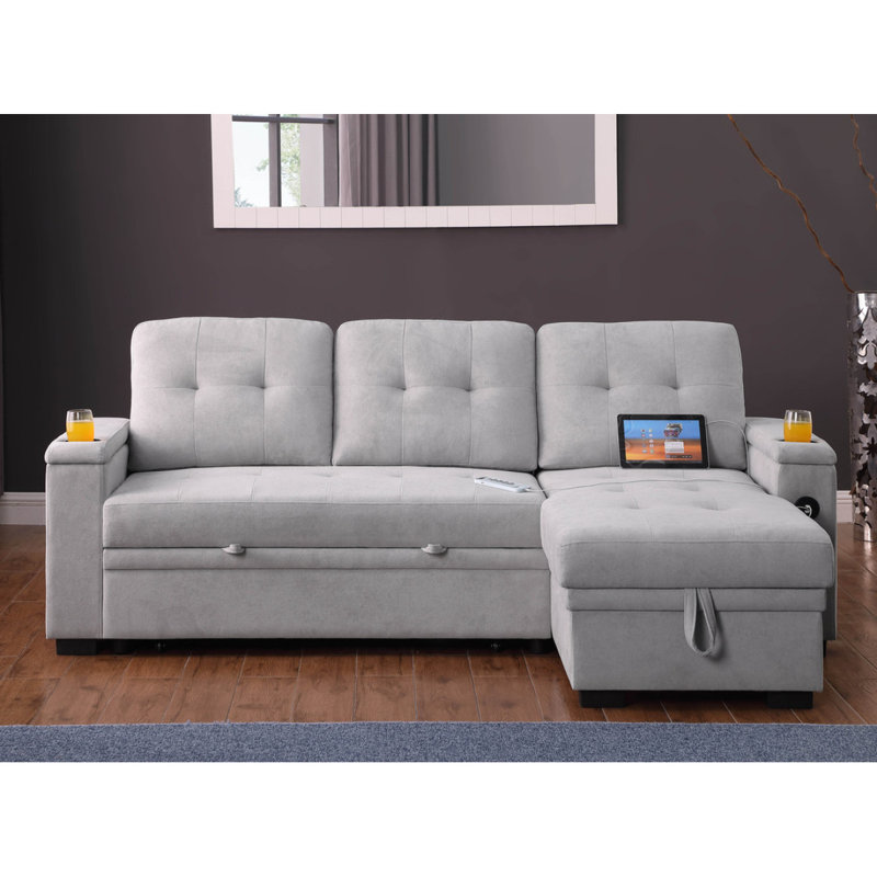 Canapé-lit modulaire réversible en tissu tissé gris l 84 po Aurora II