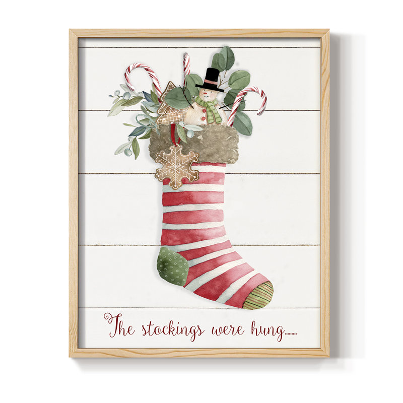 Comfy Cozy Stocking III Framed Print - Solid Wood, 30" H x 24" W, Natural