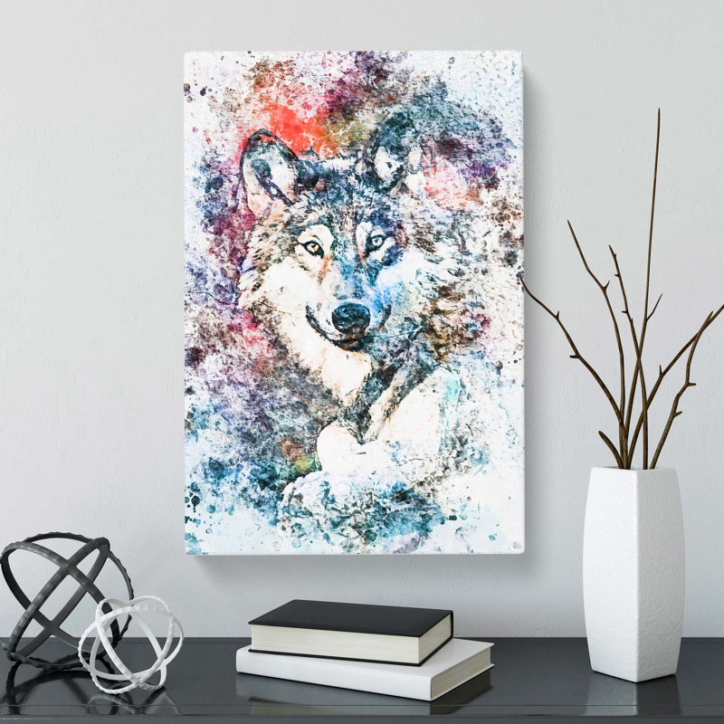 Wolf In Abstract - Wrapped Canvas Painting, 60cm H x 40cm W x 3cm D