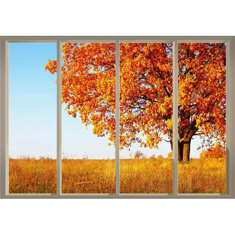 Arbre solitaire en automne sur un champ, L 100 po x l 144 po