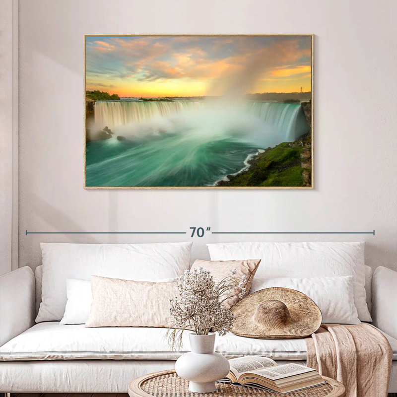 Paysage des chutes du Niagara, Cadre flottant en bois naturel, 46 po x 31 po