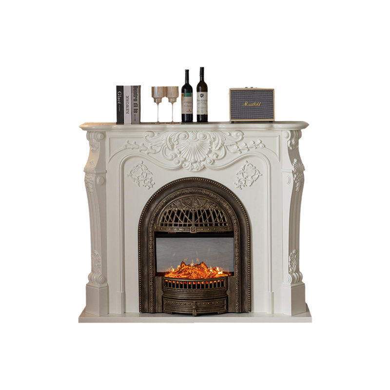 White Solid Wood Electric Fireplace