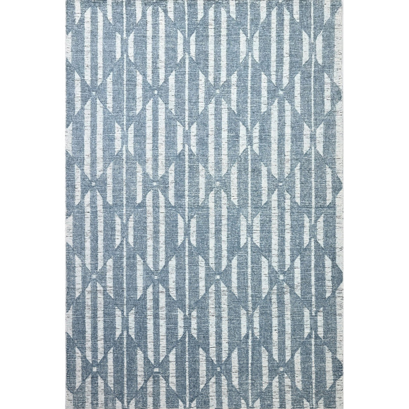 Hazen Hand Tufted Wool Geometric Area Rug in Blue, Rectangle 8'6" x 12'6"