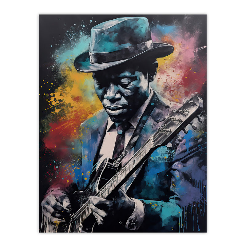 Wall Art Print Modern Blues Music Musician Painting Splat Art Portrait Poster