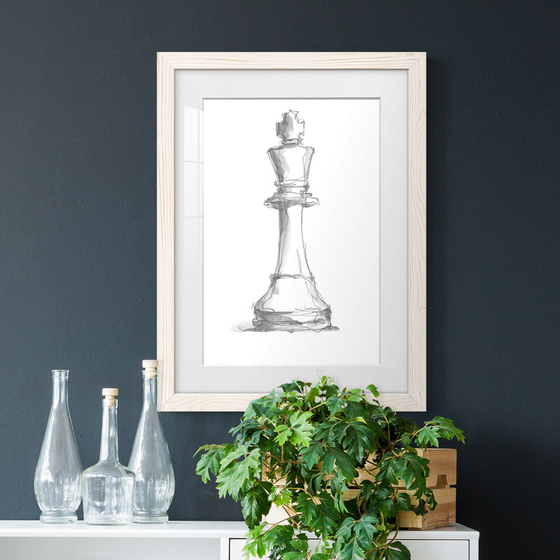 Chess Room Study II Premium encadré mat - prêt à être suspendu, H 32 po x l 23 po x P 1 po, Blanc