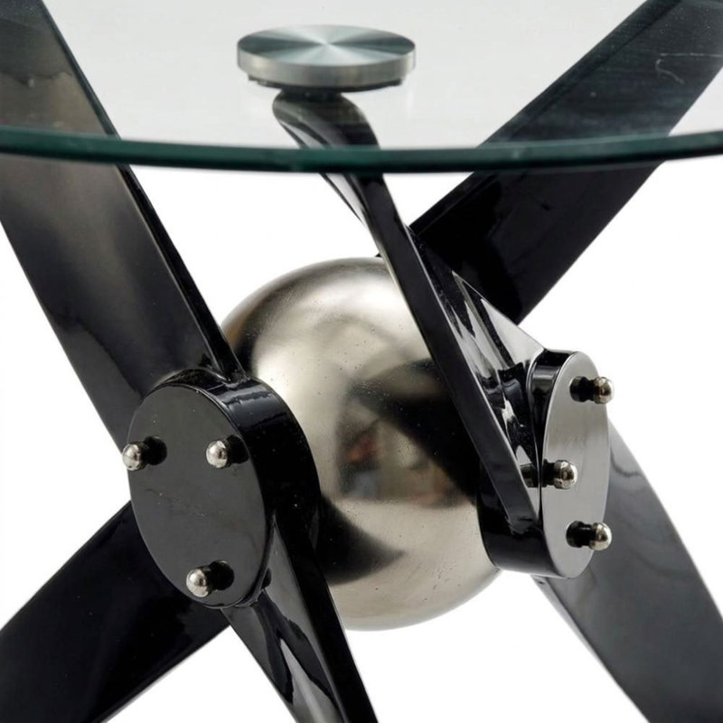 Donovan Black Glass Top Cross Leg Dining Table Seats 4