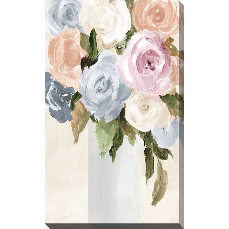 Rosey Bouquet - Peinture, L 18 po x H 30 po, Toile tendue