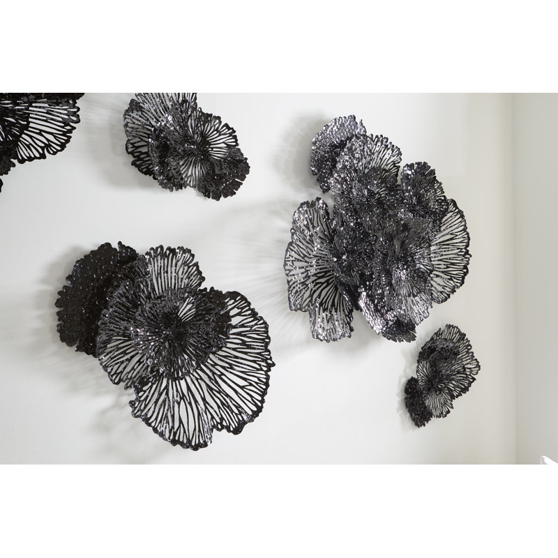 Medium Black Metal Flower Wall Art Decor