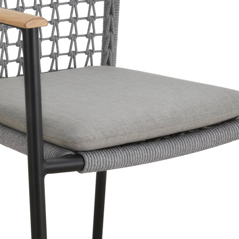 Modern Woven Rope Outdoor Patio Dining Armchair with Cushion (Set of 4)