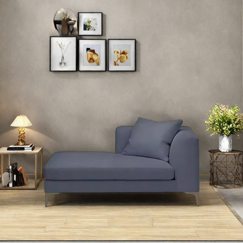 Chaise longue en coton et lin, Bleu marine, Face à la droite