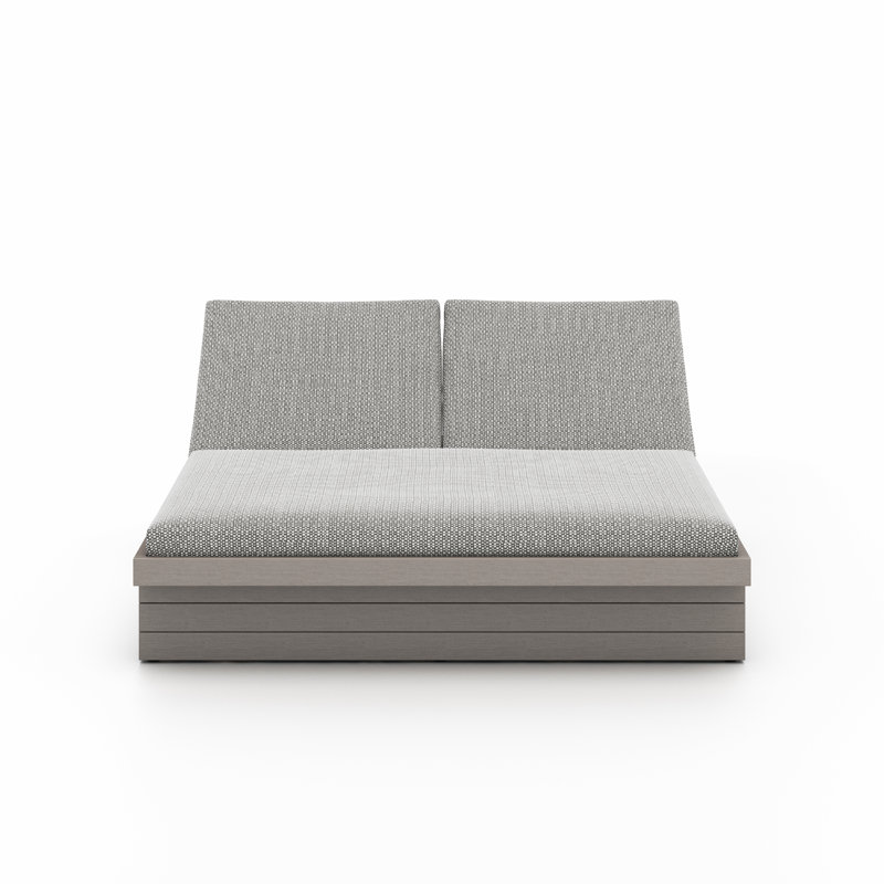 Leroy Outdoor Teak Chaise Lounge, Weathered Gray, Stone Gray