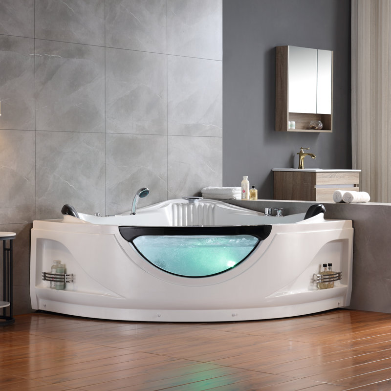 Modern 59 " L x 59.1 " W Corner Whirlpool Plastic / Acrylic Bathtub with Faucet