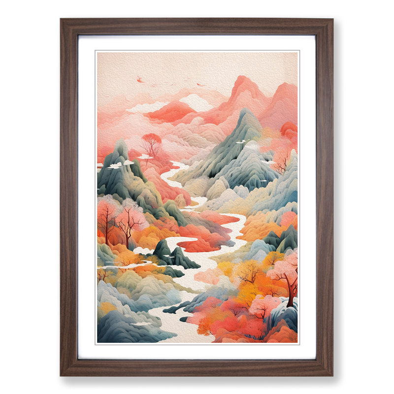 Japanese Mountains Gestural No.2 - Framed Print, 64cm H x 46cm W x 2cm D, Walnut Framed