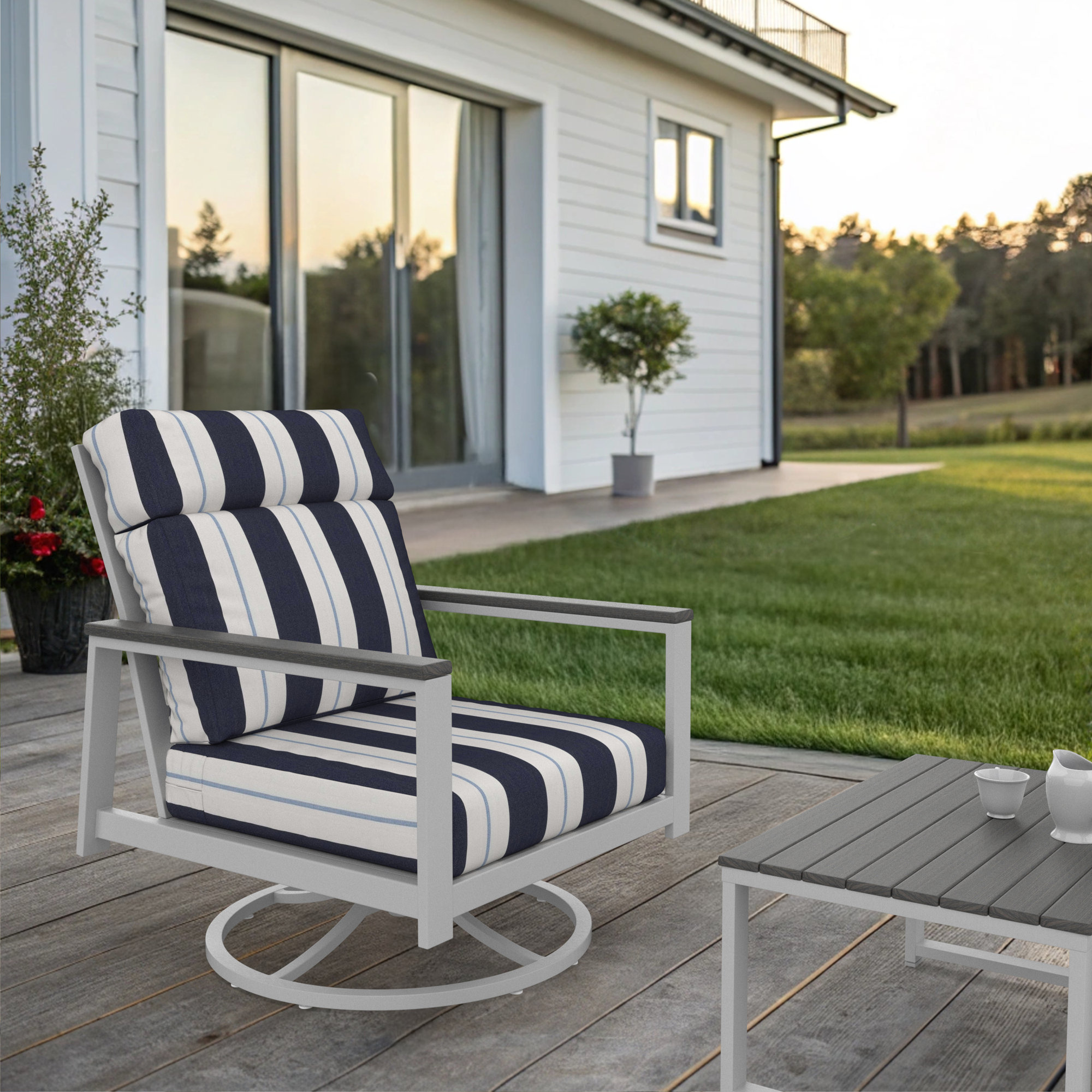 Townsend Metal Outdoor Rocking Chair With Sunbrella Cushion, Coastal Gray