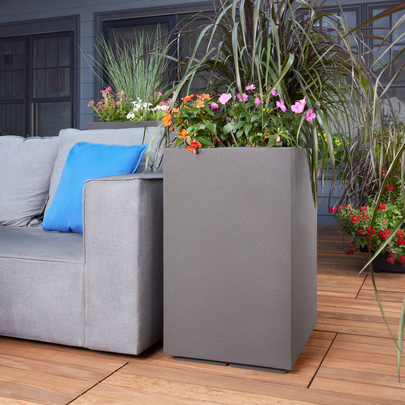 Langer Tall Lightweight Outdoor 23" x 18" x 30" Column Planter Box, Slate Gray