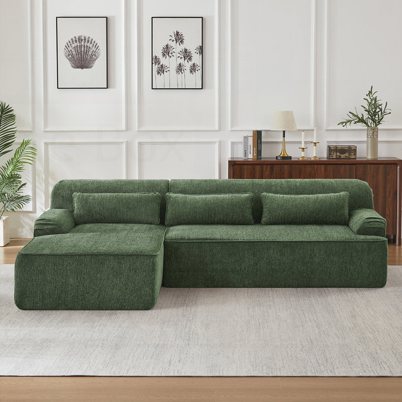 Canapé modulaire surdimensionné en L Chenille, design minimaliste, canapé-lit confortable pour salon, appartement sans assemblage requis