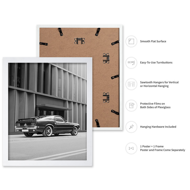 Voiture dans la rue, Poster, 12"H x 16"W, White Framed