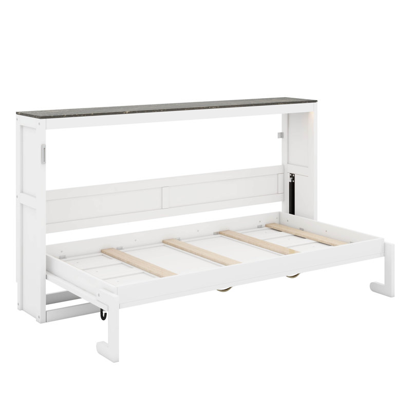 Lit escamotable simple avec lumière DEL, Blanc / Brun