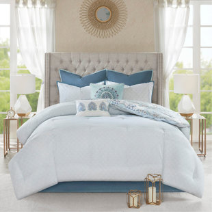 8 Piece Reversible Cotton Comforter Set With Botanical Floral Design And Hypoallergenic Filling, Cal King Size