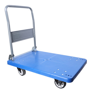 Chariot à plateforme d'une capacité de 300 kg (660 lb) - Robuste et pliable avec poignée pivotante pour une manutention facile dans les entrepôts et une navigation fluide dans les espaces restreints.
