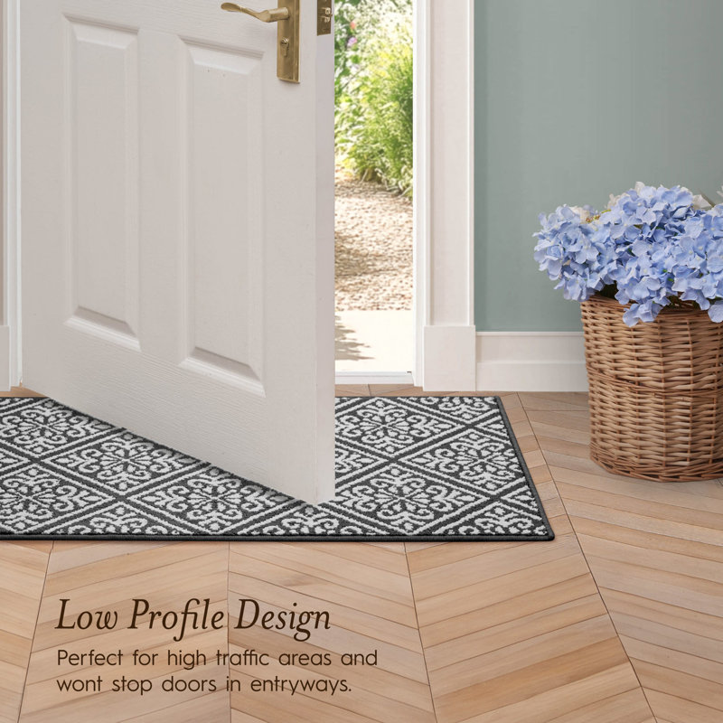 Austell Machine Woven Synthetic Geometric Area Rug, Dark Gray/Natural, Runner 2'2" x 6'