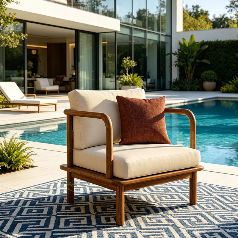 Acacia Wood Patio Lounge Chair with Cushions