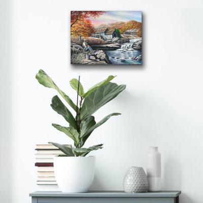  «Pêche par le moulin» par Campbell Frost, art mural en verre acrylique, 16 po x 12 po