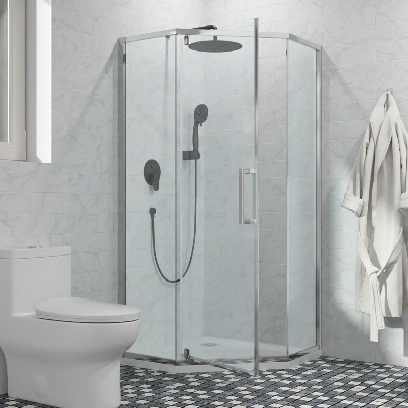 Porte de douche pivotante en verre trempé l 34 po x H 72 po, Chrome