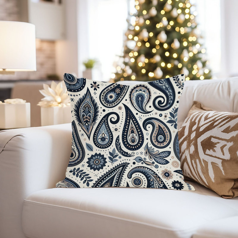 Abstract Navy Blue Paisley Pattern I Bohemian, 20"H x 20"W