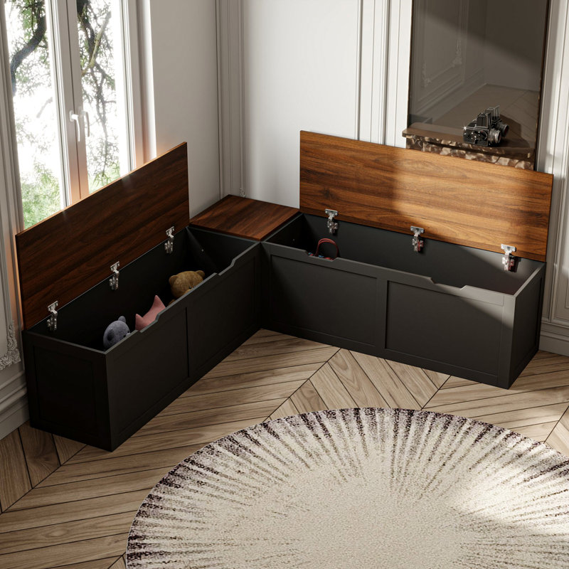 L-Shaped Shoe Bench  Corner Breakfast Nook Bench With Storage Space For Entryway, Black