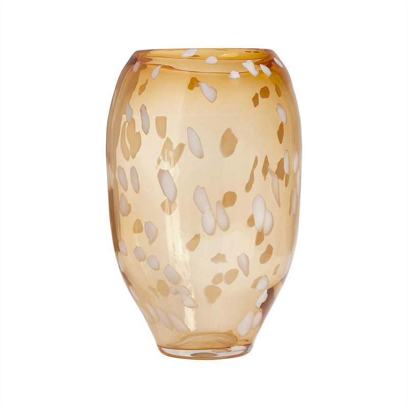 Jali Handcrafted Glass Table Vase, 9.06" H x 5.51" W x 5.51" D, Amber/White