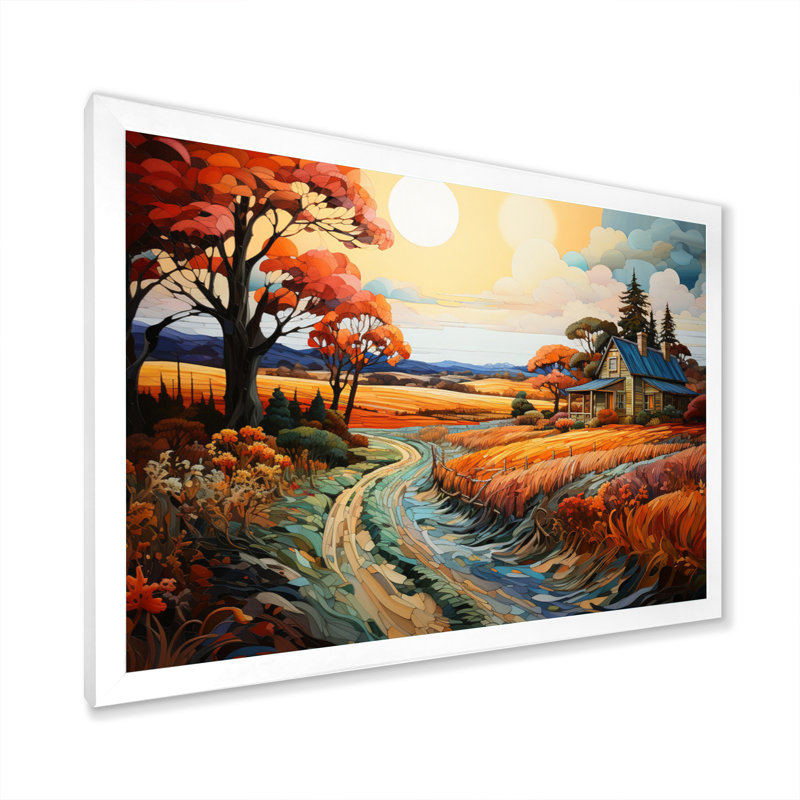 Farmhouse Farmstead Mosaic Pointillism I - impression, H 34 po x l 44 po x P 1,5 po, Cadre photo blanc